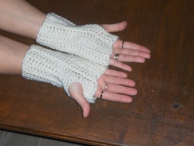 Ivory Dream Fingerless Gloves Crochet Arm Warmers. Boho Bridal Victorian gloves Handmade Crocheted Simple. Romantic women's arm warmers - image3